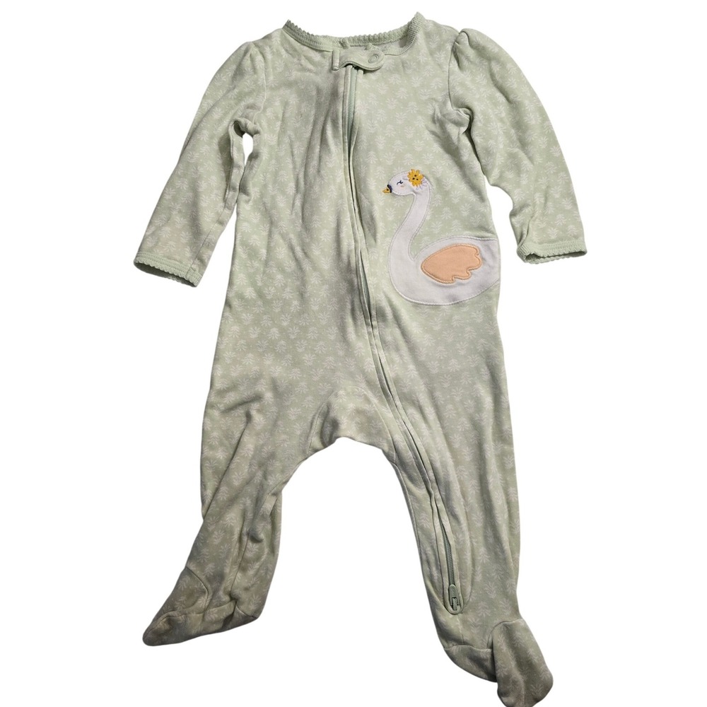 Carters Baby Girl Mint Green Swan Footed Sleep and Play Zipper Pajamas 9M